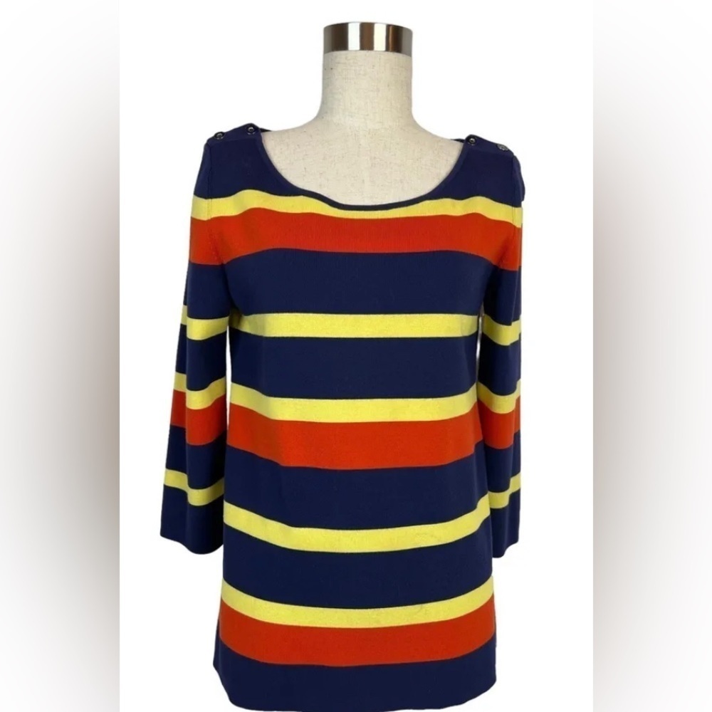 Banana Republic Striped Round Neck 3/4 Sleeve Stretchy - Medium